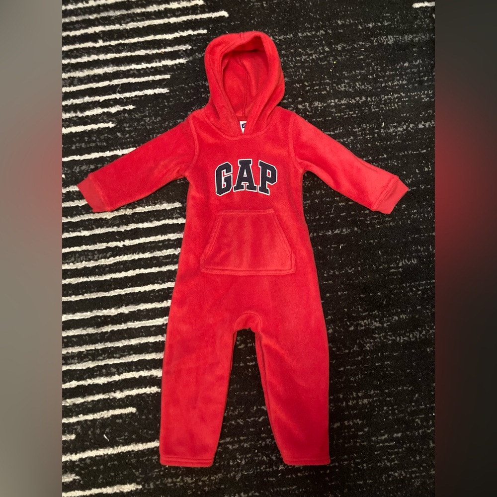 Baby Gap EUC Outfit VINTAGE 18-24 Months Fleece One Piece Kids Red Hood Pajamas